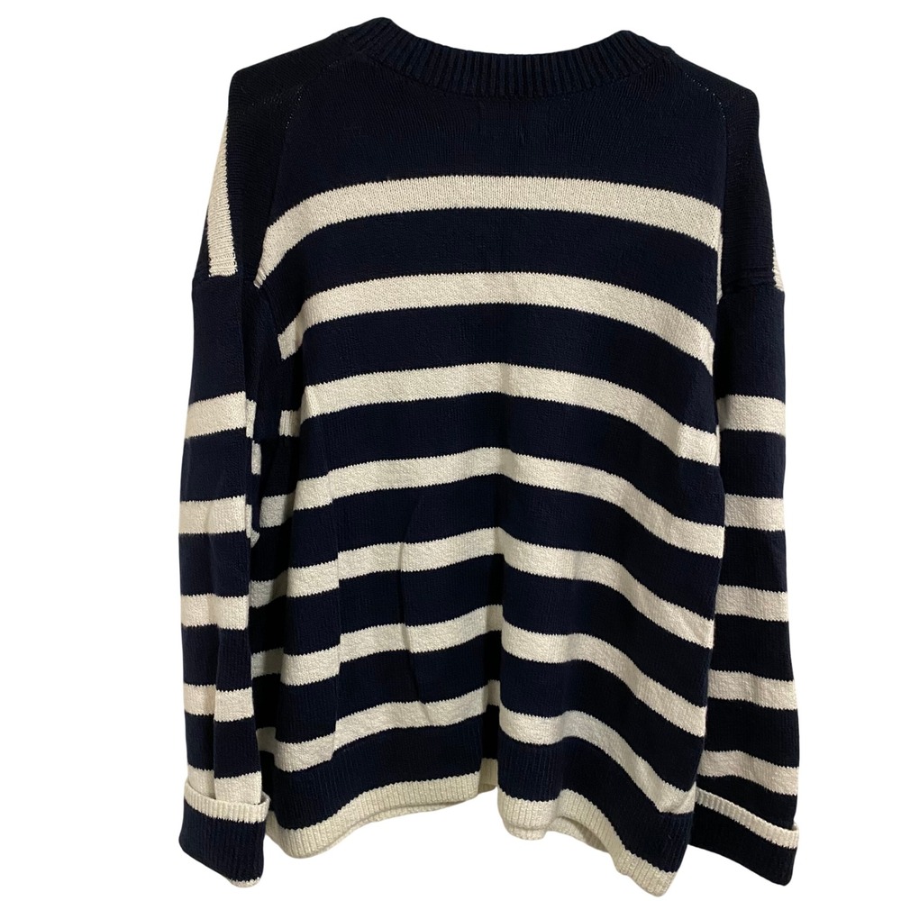 Banana Republic Striped Sweater Women XXL Navy Blue White Coastal Preppy Knit - Picture 8 of 8